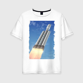 Женская футболка хлопок Oversize с принтом Cтарт ракеты Space X , 100% хлопок | свободный крой, круглый ворот, спущенный рукав, длина до линии бедер
 | cloud | cosmos | flight | revolution | sky | space x | космос | небо | облака | революция