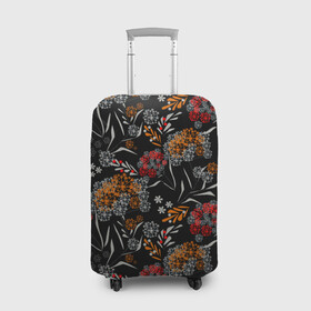 Чехол для чемодана 3D с принтом Цветочный модный узор  , 86% полиэфир, 14% спандекс | двустороннее нанесение принта, прорези для ручек и колес | красный и желтый | листья | осенние листья | осенний | темный | укроп | цветочный узор | цветы | черный
