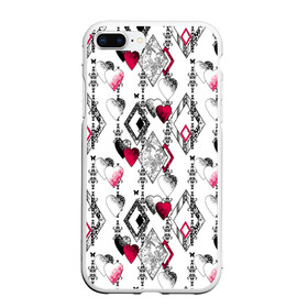 Чехол для iPhone 7Plus/8 Plus матовый с принтом Абстрактный современный узор  , Силикон | Область печати: задняя сторона чехла, без боковых панелей | абстрактный | ажурный | бабочки | винтажный | красное сердце | лоскуты | любовь | пэчворк | ретро | сердце | современный | черный и белый