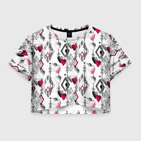 Женская футболка Crop-top 3D с принтом Абстрактный современный узор  , 100% полиэстер | круглая горловина, длина футболки до линии талии, рукава с отворотами | абстрактный | ажурный | бабочки | винтажный | красное сердце | лоскуты | любовь | пэчворк | ретро | сердце | современный | черный и белый