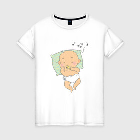 Женская футболка хлопок с принтом сладкий сон , 100% хлопок | прямой крой, круглый вырез горловины, длина до линии бедер, слегка спущенное плечо | колыбельная | люлька | младенец | памперс | подушка | постель | ребёнок | сон