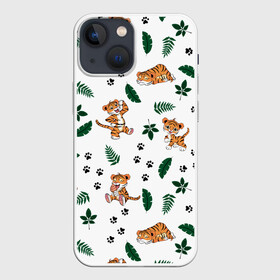 Чехол для iPhone 13 mini с принтом Милый тигр ,  |  | 2022 | год тигра | листья | милый тигр | новый год | паттерн | принт | саванна | следы | тигренок | фон | хищник