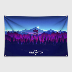 Флаг-баннер с принтом Purplewatch , 100% полиэстер | размер 67 х 109 см, плотность ткани — 95 г/м2; по краям флага есть четыре люверса для крепления | firewatch | gamers | games | вышка | иллюстрация | лес