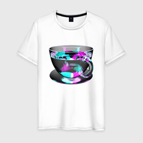Мужская футболка хлопок с принтом Волшебная чашка , 100% хлопок | прямой крой, круглый вырез горловины, длина до линии бедер, слегка спущенное плечо. | color cup | magic cup | magic mug | neon cup | волшебная кружка | волшебная чашка | кофе | магическая кружка | магическая чашка | неоновая кружка | неоновая чашка | стеклянная кружка | стеклянная чашка