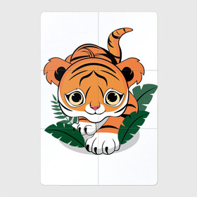 Магнитный плакат 2Х3 с принтом Тигр охотник , Полимерный материал с магнитным слоем | 6 деталей размером 9*9 см | Тематика изображения на принте: котенок | крадется | листья | милый | охотится | подкрадывается | ползет | тигр | тигренок