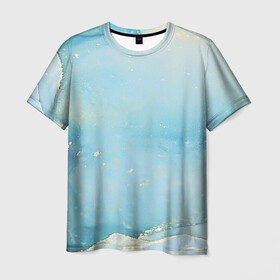 Мужская футболка 3D с принтом Голубая Акварель , 100% полиэфир | прямой крой, круглый вырез горловины, длина до линии бедер | волны | золото | золотой | камень | красивый | краски | мрамор | пастель | разводы | текстура | узор