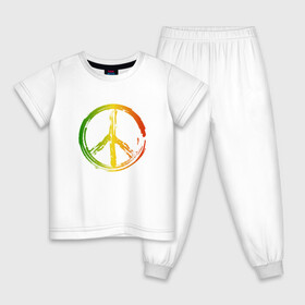 Детская пижама хлопок с принтом Радужный мир | Peace (Z) , 100% хлопок |  брюки и футболка прямого кроя, без карманов, на брюках мягкая резинка на поясе и по низу штанин
 | Тематика изображения на принте: bloom | blossom | floret | flowers | hippies | peace | знак | любовь | мир | радуга | радужный | радужный мир | символ | хиппи | цветы