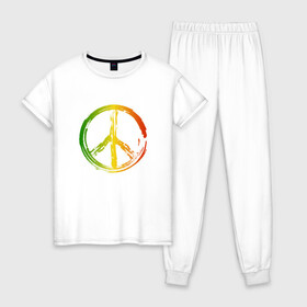 Женская пижама хлопок с принтом Радужный мир | Peace (Z) , 100% хлопок | брюки и футболка прямого кроя, без карманов, на брюках мягкая резинка на поясе и по низу штанин | bloom | blossom | floret | flowers | hippies | peace | знак | любовь | мир | радуга | радужный | радужный мир | символ | хиппи | цветы