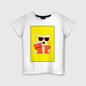 Детская футболка хлопок с принтом Пес кинофил , 100% хлопок | круглый вырез горловины, полуприлегающий силуэт, длина до линии бедер | Тематика изображения на принте: кино | киноман | киносеанс | кинотеатр | кинофил | пес | собака
