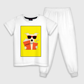 Детская пижама хлопок с принтом Пес кинофил , 100% хлопок |  брюки и футболка прямого кроя, без карманов, на брюках мягкая резинка на поясе и по низу штанин
 | Тематика изображения на принте: кино | киноман | киносеанс | кинотеатр | кинофил | пес | собака