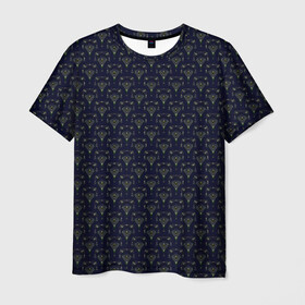 Мужская футболка 3D с принтом Темный синий орнамент , 100% полиэфир | прямой крой, круглый вырез горловины, длина до линии бедер | абстрактный | арабский | арт | арт деко | орнамент | синий | синий орнамент | украшение | этнический