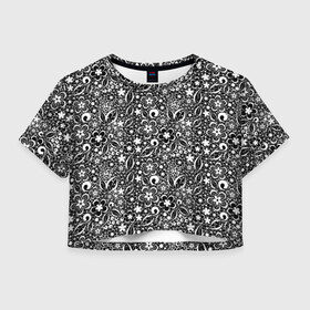 Женская футболка Crop-top 3D с принтом Кружевной черно белый узор , 100% полиэстер | круглая горловина, длина футболки до линии талии, рукава с отворотами | ажурный | ажурный узор | бумажные цветы | детский | женский | завитушки | кружевной узор | цветочное кружево | цветы