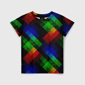 Детская футболка 3D с принтом Разноцветный мраморный узор  , 100% гипоаллергенный полиэфир | прямой крой, круглый вырез горловины, длина до линии бедер, чуть спущенное плечо, ткань немного тянется | абстрактный | зеленый | красный | мраморный | пэчворк | радужный | разноцветный | синий | черный