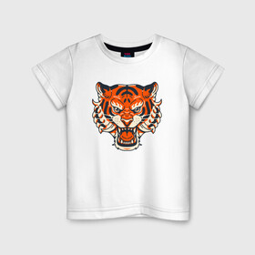 Детская футболка хлопок с принтом Super Tiger , 100% хлопок | круглый вырез горловины, полуприлегающий силуэт, длина до линии бедер | 2022 | animal | cat | lion | tiger | год тигра | животные | зверь | зубы | кот | кошка | лев | охотник | полосатый | природа | тигр | тигренок | тигрица | хищник