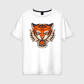 Женская футболка хлопок Oversize с принтом Super Tiger , 100% хлопок | свободный крой, круглый ворот, спущенный рукав, длина до линии бедер
 | 2022 | animal | cat | lion | tiger | год тигра | животные | зверь | зубы | кот | кошка | лев | охотник | полосатый | природа | тигр | тигренок | тигрица | хищник