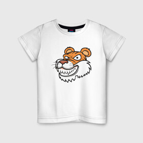Детская футболка хлопок с принтом Хитрый Тигр , 100% хлопок | круглый вырез горловины, полуприлегающий силуэт, длина до линии бедер | 2022 | animal | cat | lion | tiger | год тигра | животные | зверь | зубы | кот | кошка | лев | охотник | полосатый | природа | тигр | тигренок | тигрица | хищник