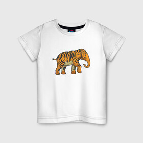 Детская футболка хлопок с принтом Тигровый слон , 100% хлопок | круглый вырез горловины, полуприлегающий силуэт, длина до линии бедер | 2022 | animal | cat | elephant | lion | tiger | африка | год тигра | животные | зверь | зубы | кот | кошка | лев | охотник | полосатый | природа | слон | слоненок | тигр | тигренок | тигрица | хищник