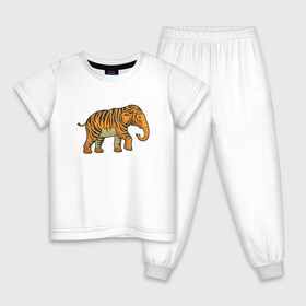Детская пижама хлопок с принтом Тигровый слон , 100% хлопок |  брюки и футболка прямого кроя, без карманов, на брюках мягкая резинка на поясе и по низу штанин
 | 2022 | animal | cat | elephant | lion | tiger | африка | год тигра | животные | зверь | зубы | кот | кошка | лев | охотник | полосатый | природа | слон | слоненок | тигр | тигренок | тигрица | хищник