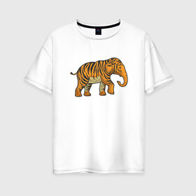 Женская футболка хлопок Oversize с принтом Тигровый слон , 100% хлопок | свободный крой, круглый ворот, спущенный рукав, длина до линии бедер
 | 2022 | animal | cat | elephant | lion | tiger | африка | год тигра | животные | зверь | зубы | кот | кошка | лев | охотник | полосатый | природа | слон | слоненок | тигр | тигренок | тигрица | хищник