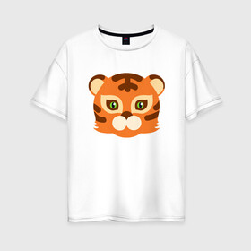 Женская футболка хлопок Oversize с принтом Cute Tiger , 100% хлопок | свободный крой, круглый ворот, спущенный рукав, длина до линии бедер
 | 2022 | animal | cat | lion | tiger | год тигра | животные | зверь | зубы | кот | кошка | лев | охотник | полосатый | природа | тигр | тигренок | тигрица | хищник
