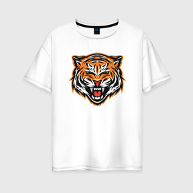 Женская футболка хлопок Oversize с принтом Грозный тигр , 100% хлопок | свободный крой, круглый ворот, спущенный рукав, длина до линии бедер
 | 2022 | animal | cat | lion | tiger | год тигра | животные | зверь | зубы | кот | кошка | лев | охотник | полосатый | природа | тигр | тигренок | тигрица | хищник