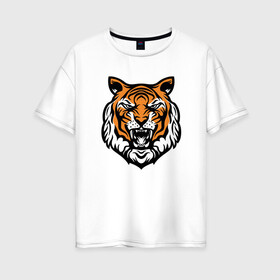 Женская футболка хлопок Oversize с принтом Голова тигра , 100% хлопок | свободный крой, круглый ворот, спущенный рукав, длина до линии бедер
 | 2022 | animal | cat | lion | tiger | год тигра | животные | зверь | зубы | кот | кошка | лев | охотник | полосатый | природа | тигр | тигренок | тигрица | хищник