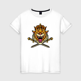 Женская футболка хлопок с принтом Tiger King , 100% хлопок | прямой крой, круглый вырез горловины, длина до линии бедер, слегка спущенное плечо | 2022 | animal | cat | king | lion | tiger | год тигра | животные | зверь | зубы | король | кот | кошка | лев | охотник | полосатый | природа | тигр | тигренок | тигрица | хищник | царь
