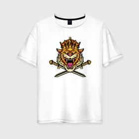 Женская футболка хлопок Oversize с принтом Tiger King , 100% хлопок | свободный крой, круглый ворот, спущенный рукав, длина до линии бедер
 | 2022 | animal | cat | king | lion | tiger | год тигра | животные | зверь | зубы | король | кот | кошка | лев | охотник | полосатый | природа | тигр | тигренок | тигрица | хищник | царь