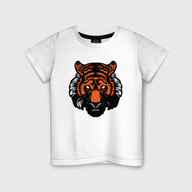 Детская футболка хлопок с принтом Bad Tiger , 100% хлопок | круглый вырез горловины, полуприлегающий силуэт, длина до линии бедер | 2022 | animal | cat | lion | tiger | год тигра | животные | зверь | зубы | кот | кошка | лев | охотник | полосатый | природа | тигр | тигренок | тигрица | хищник