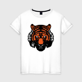 Женская футболка хлопок с принтом Bad Tiger , 100% хлопок | прямой крой, круглый вырез горловины, длина до линии бедер, слегка спущенное плечо | 2022 | animal | cat | lion | tiger | год тигра | животные | зверь | зубы | кот | кошка | лев | охотник | полосатый | природа | тигр | тигренок | тигрица | хищник