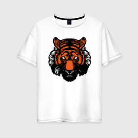 Женская футболка хлопок Oversize с принтом Bad Tiger , 100% хлопок | свободный крой, круглый ворот, спущенный рукав, длина до линии бедер
 | 2022 | animal | cat | lion | tiger | год тигра | животные | зверь | зубы | кот | кошка | лев | охотник | полосатый | природа | тигр | тигренок | тигрица | хищник