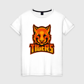 Женская футболка хлопок с принтом Tigers , 100% хлопок | прямой крой, круглый вырез горловины, длина до линии бедер, слегка спущенное плечо | 2022 | animal | cat | lion | tiger | год тигра | животные | зверь | зубы | кот | кошка | лев | охотник | полосатый | природа | тигр | тигренок | тигрица | хищник
