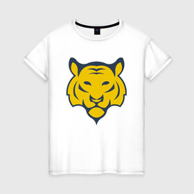 Женская футболка хлопок с принтом Yellow Tiger , 100% хлопок | прямой крой, круглый вырез горловины, длина до линии бедер, слегка спущенное плечо | 2022 | animal | cat | lion | tiger | год тигра | животные | зверь | зубы | кот | кошка | лев | охотник | полосатый | природа | тигр | тигренок | тигрица | хищник