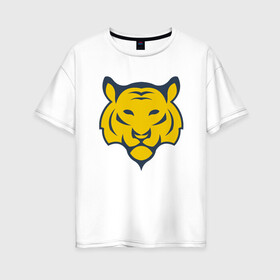 Женская футболка хлопок Oversize с принтом Yellow Tiger , 100% хлопок | свободный крой, круглый ворот, спущенный рукав, длина до линии бедер
 | 2022 | animal | cat | lion | tiger | год тигра | животные | зверь | зубы | кот | кошка | лев | охотник | полосатый | природа | тигр | тигренок | тигрица | хищник