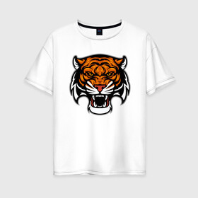 Женская футболка хлопок Oversize с принтом Оскал , 100% хлопок | свободный крой, круглый ворот, спущенный рукав, длина до линии бедер
 | 2022 | animal | cat | lion | tiger | год тигра | животные | зверь | зубы | кот | кошка | лев | охотник | полосатый | природа | тигр | тигренок | тигрица | хищник