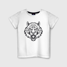 Детская футболка хлопок с принтом White Tiger , 100% хлопок | круглый вырез горловины, полуприлегающий силуэт, длина до линии бедер | 2022 | animal | cat | lion | tiger | год тигра | животные | зверь | зубы | кот | кошка | лев | охотник | полосатый | природа | тигр | тигренок | тигрица | хищник