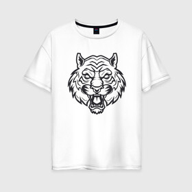 Женская футболка хлопок Oversize с принтом White Tiger , 100% хлопок | свободный крой, круглый ворот, спущенный рукав, длина до линии бедер
 | 2022 | animal | cat | lion | tiger | год тигра | животные | зверь | зубы | кот | кошка | лев | охотник | полосатый | природа | тигр | тигренок | тигрица | хищник