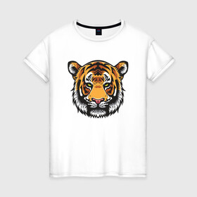 Женская футболка хлопок с принтом Стиль Тигра , 100% хлопок | прямой крой, круглый вырез горловины, длина до линии бедер, слегка спущенное плечо | 2022 | animal | cat | lion | tiger | год тигра | животные | зверь | зубы | кот | кошка | лев | охотник | полосатый | природа | тигр | тигренок | тигрица | хищник