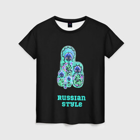 Женская футболка 3D с принтом русский стиль матрешка , 100% полиэфир ( синтетическое хлопкоподобное полотно) | прямой крой, круглый вырез горловины, длина до линии бедер | матрешка | народный | неоновый | русский | стиль | этно