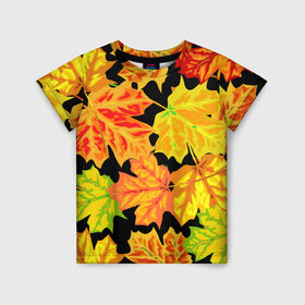 Детская футболка 3D с принтом LEAF FALL / AUTUMN , 100% гипоаллергенный полиэфир | прямой крой, круглый вырез горловины, длина до линии бедер, чуть спущенное плечо, ткань немного тянется | autumn | fall | акварель | листопад | опавшие листья | цвеные листья | цвет