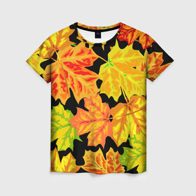 Женская футболка 3D с принтом LEAF FALL / AUTUMN , 100% полиэфир ( синтетическое хлопкоподобное полотно) | прямой крой, круглый вырез горловины, длина до линии бедер | autumn | fall | акварель | листопад | опавшие листья | цвеные листья | цвет