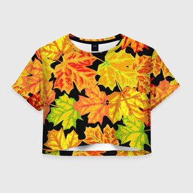 Женская футболка Crop-top 3D с принтом LEAF FALL / AUTUMN , 100% полиэстер | круглая горловина, длина футболки до линии талии, рукава с отворотами | autumn | fall | акварель | листопад | опавшие листья | цвеные листья | цвет