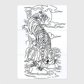Магнитный плакат 2Х3 с принтом Тигр на фоне солнца , Полимерный материал с магнитным слоем | 6 деталей размером 9*9 см | clouds | jungle | lake | stone | sun | tattoo | tiger | джунгли | камень | облака | озеро | солнце | татуировка | тигр
