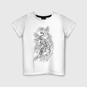 Детская футболка хлопок с принтом Тигр в джунглях татуировка , 100% хлопок | круглый вырез горловины, полуприлегающий силуэт, длина до линии бедер | clouds | jungle | sun | tattoo | tiger | джунгли | камень | облака | озеро | солнце | татуировка | тигр