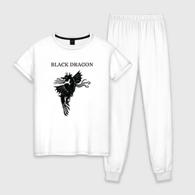 Женская пижама хлопок с принтом Дракон  , 100% хлопок | брюки и футболка прямого кроя, без карманов, на брюках мягкая резинка на поясе и по низу штанин | black | dragon | дракон | жар | черный