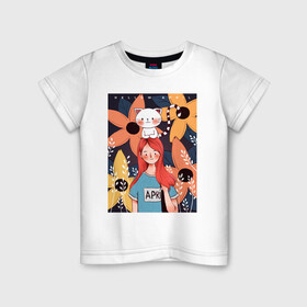 Детская футболка хлопок с принтом Hello april , 100% хлопок | круглый вырез горловины, полуприлегающий силуэт, длина до линии бедер | апрель | девушка | иллюстрация | котенок | котик | цветы