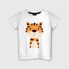 Детская футболка хлопок с принтом Cartoon Tiger , 100% хлопок | круглый вырез горловины, полуприлегающий силуэт, длина до линии бедер | Тематика изображения на принте: 2022 | animal | cat | lion | tiger | год тигра | животные | зверь | зубы | кот | кошка | лев | охотник | полосатый | природа | тигр | тигренок | тигрица | хищник