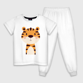 Детская пижама хлопок с принтом Cartoon Tiger , 100% хлопок |  брюки и футболка прямого кроя, без карманов, на брюках мягкая резинка на поясе и по низу штанин
 | Тематика изображения на принте: 2022 | animal | cat | lion | tiger | год тигра | животные | зверь | зубы | кот | кошка | лев | охотник | полосатый | природа | тигр | тигренок | тигрица | хищник