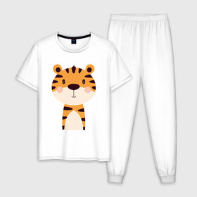 Мужская пижама хлопок с принтом Cartoon Tiger , 100% хлопок | брюки и футболка прямого кроя, без карманов, на брюках мягкая резинка на поясе и по низу штанин
 | 2022 | animal | cat | lion | tiger | год тигра | животные | зверь | зубы | кот | кошка | лев | охотник | полосатый | природа | тигр | тигренок | тигрица | хищник