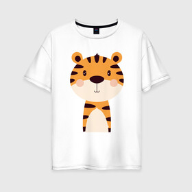 Женская футболка хлопок Oversize с принтом Cartoon Tiger , 100% хлопок | свободный крой, круглый ворот, спущенный рукав, длина до линии бедер
 | 2022 | animal | cat | lion | tiger | год тигра | животные | зверь | зубы | кот | кошка | лев | охотник | полосатый | природа | тигр | тигренок | тигрица | хищник
